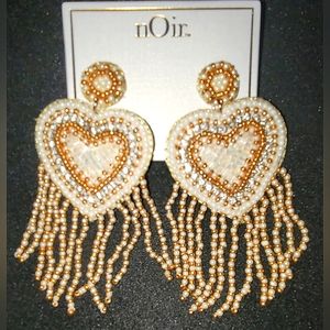 NWT Noir beaded gold and white heart  earrings never worn.